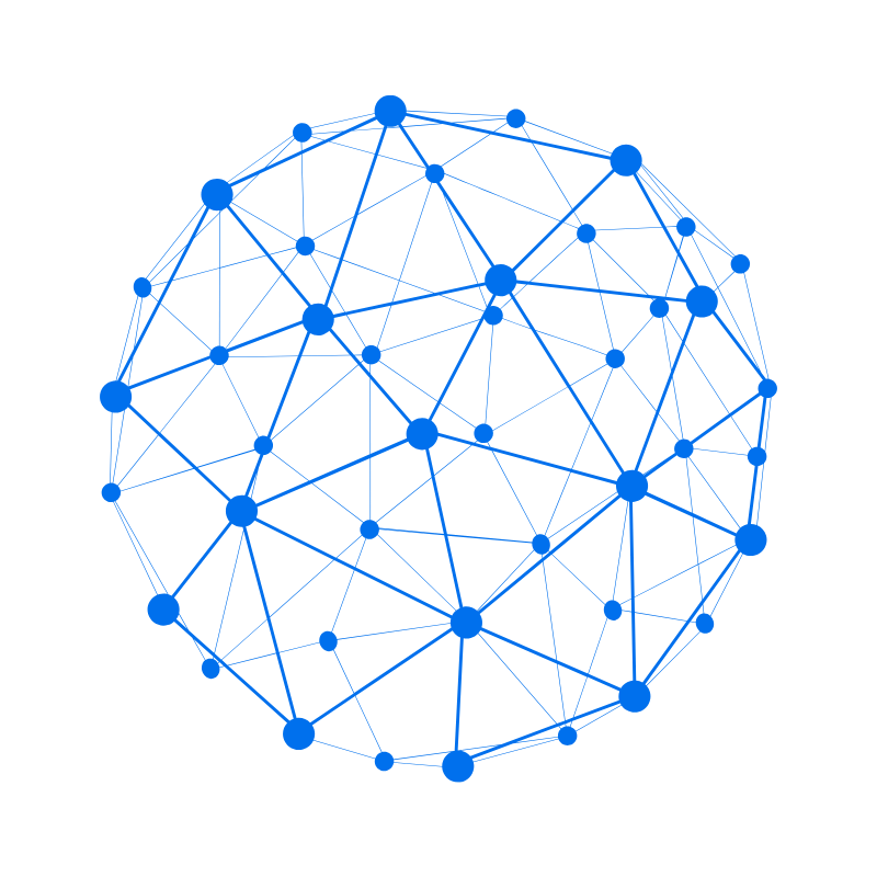 Blue interconnected network of nodes and lines, representing a transparent, explainable AI model for enterprise insights.