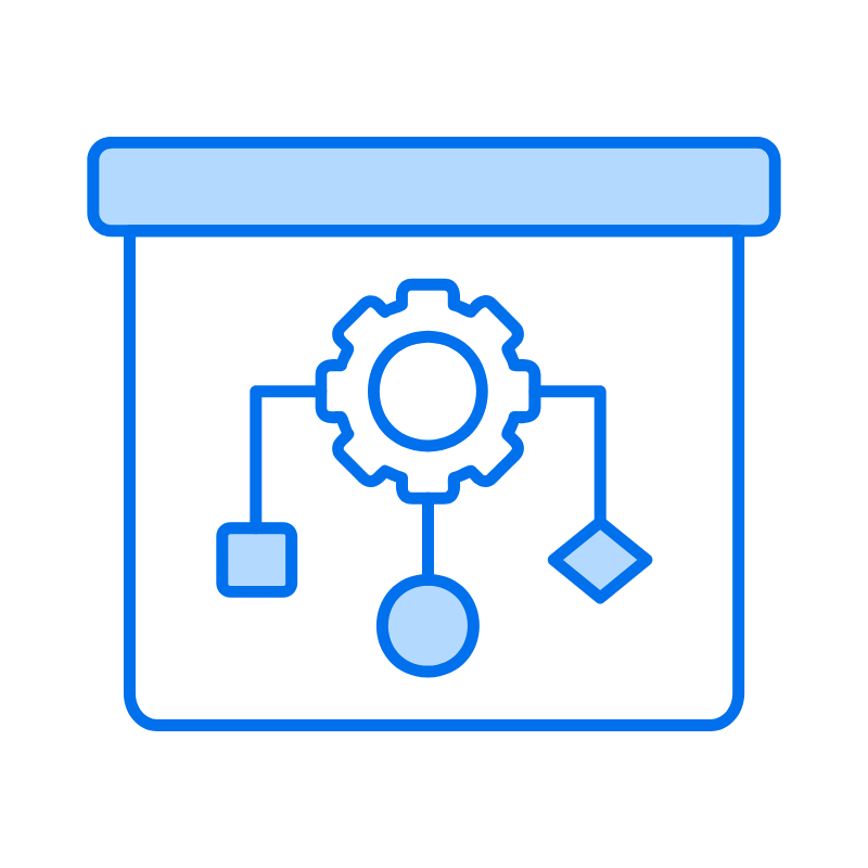 Icon of a gear with a flowchart of shapes within a document, symbolizing a structured financial planning process or retiremen