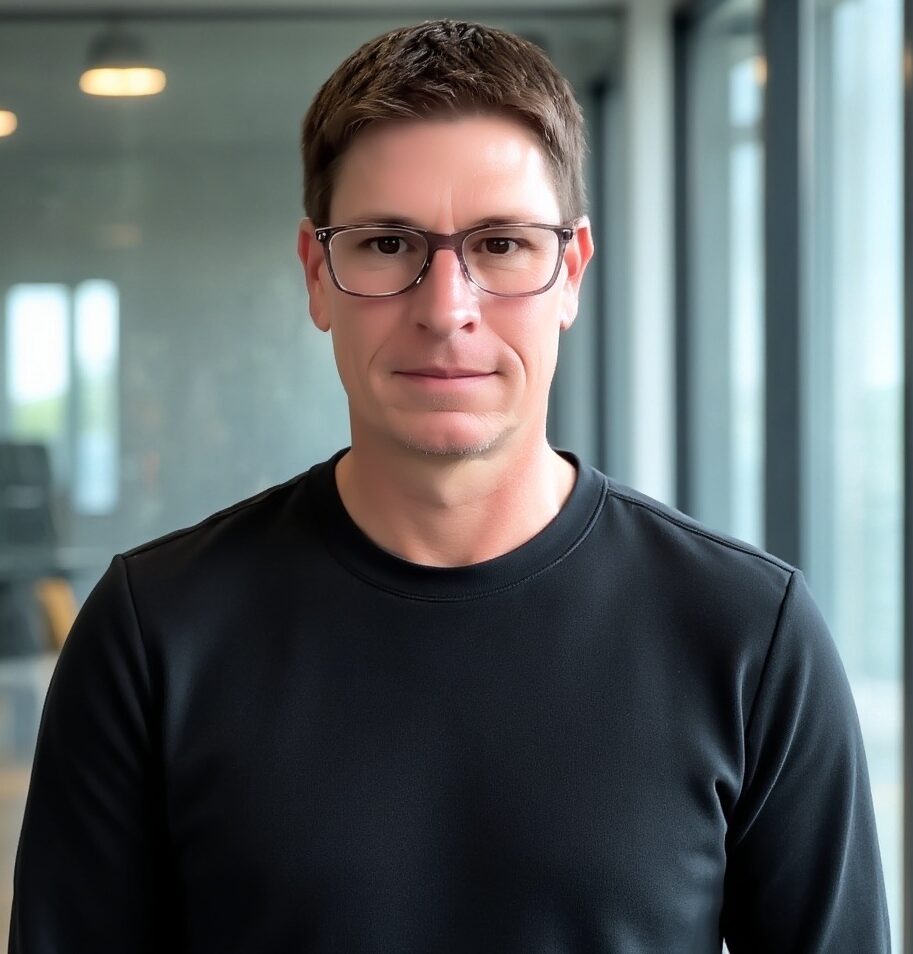 Smiling leader in a dark shirt embodying confidence in delivering trustworthy and explainable AI for enterprises.